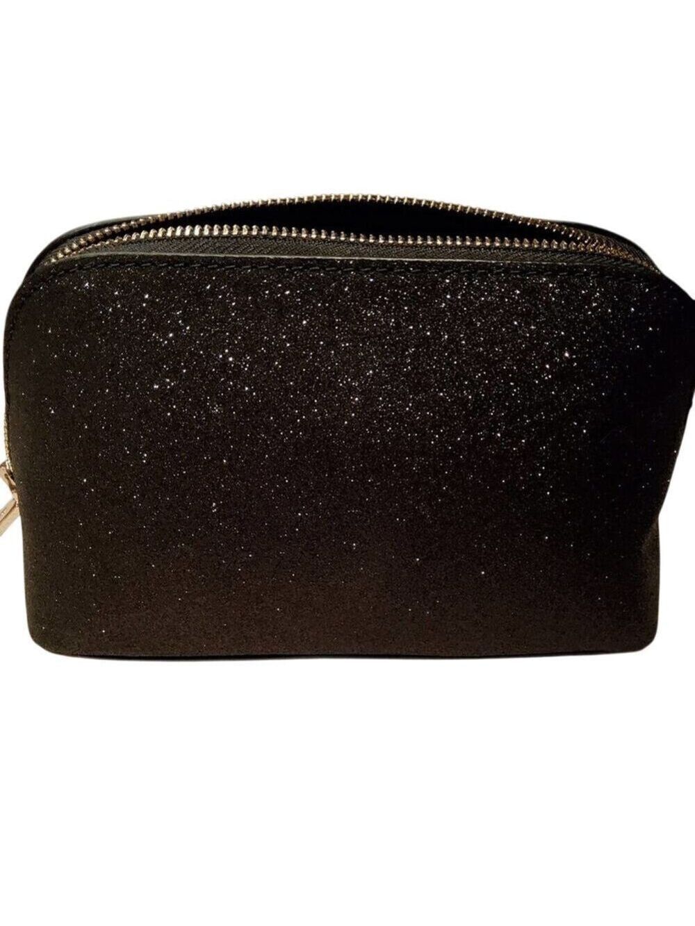 KATE SPADE COSMETIC CASE BLACK SHIMMY GLITTER NEW! - Picture 6 of 6